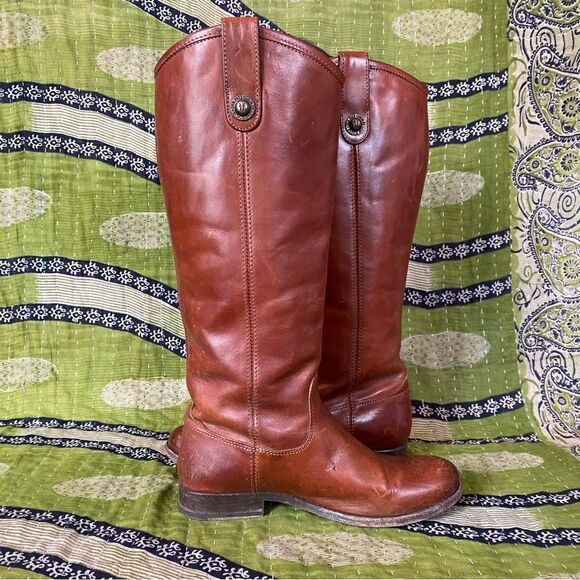 Frye Melissa Cognac Vintage Leather Riding Boots Size 6.5 - Picture 7 of 16